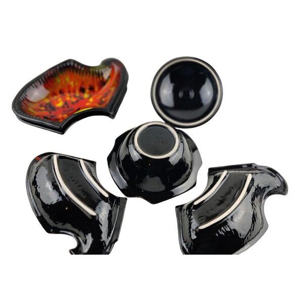 MCM Relish Platter/Dish 5Parts Red/Orange Black Multi Color 50/60"s Calf Pottery - Picture 9 of 12